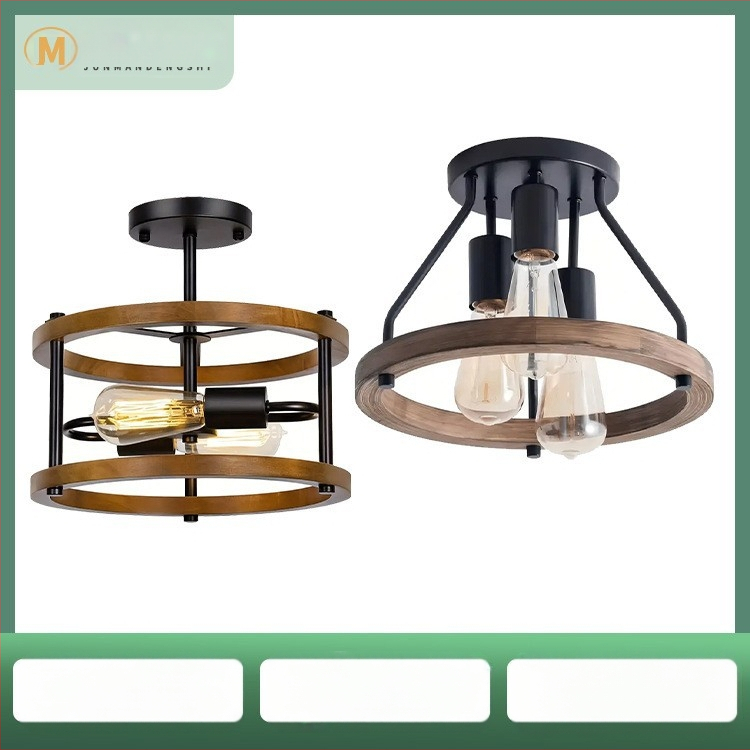 Amazoni populaarne Ameerika retro-industriaalse stiiliga täispuidust laelamp loomingulise isiksusega elutoa magamistoa vahekäigu laelamp