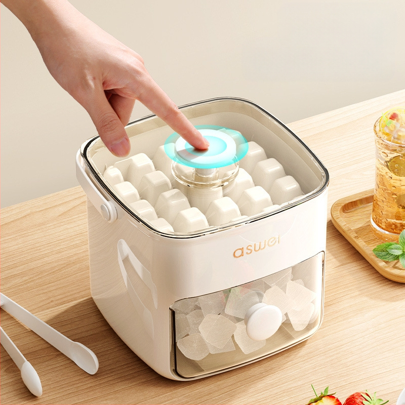 Jégtálca forma Élelmiszeripari prés Jégkocka Nagy kapacitású műtárgy Házi készítésű hűtőszekrény Jégtároló fedéllel Háztartási jégkészítés