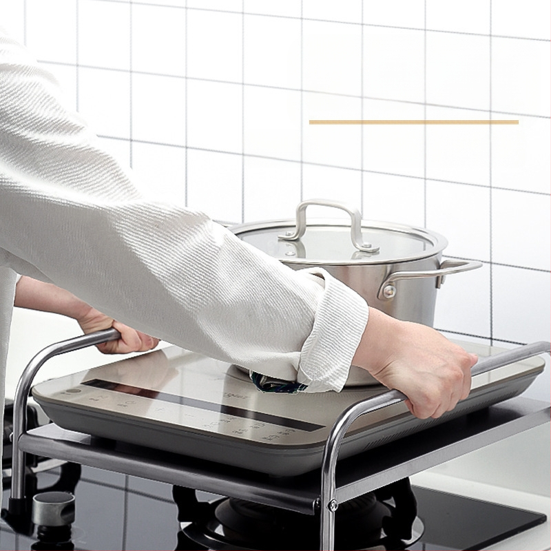 Didmeninė prekyba virtuvės nerūdijančio plieno indukcinės viryklės stovo grindų tipo daugiafunkcis laikymo stovo viryklės apsauginis dangčio laikiklis