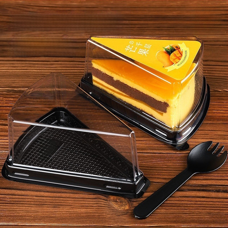 A03 Τριγωνικό διαφανές κουτί συσκευασίας κέικ με στρώμα μους φράουλας και μάνγκο Durian μιας χρήσης, πλαστικό