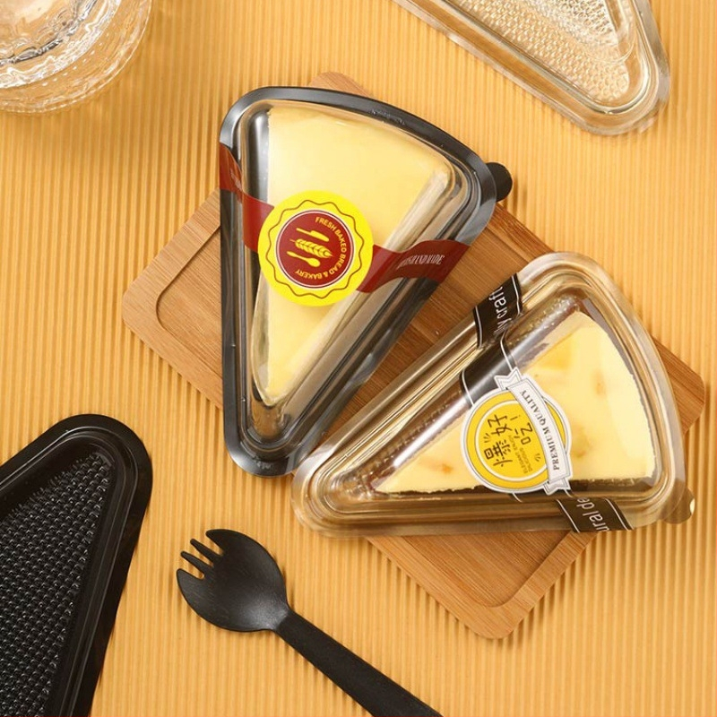 A03 Τριγωνικό διαφανές κουτί συσκευασίας κέικ με στρώμα μους φράουλας και μάνγκο Durian μιας χρήσης, πλαστικό