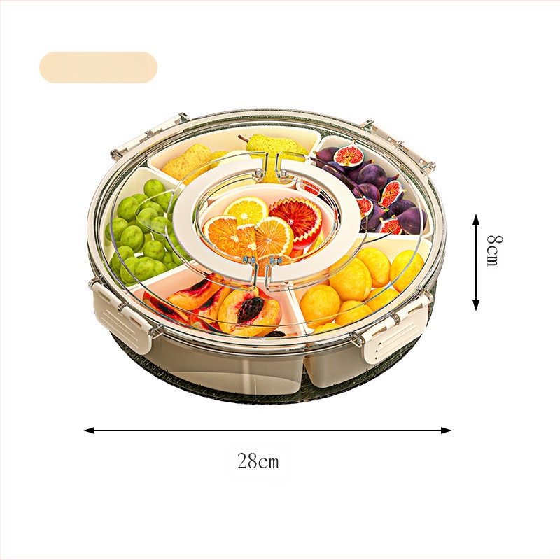 Šešių skyrių besisukanti vaisių lėkštė su rankena, sandari drėgmei atspari džiovintų vaisių lėkštė, prieskonių dėžutė, didelė buitinė užkandžių dėžutė su dangteliu