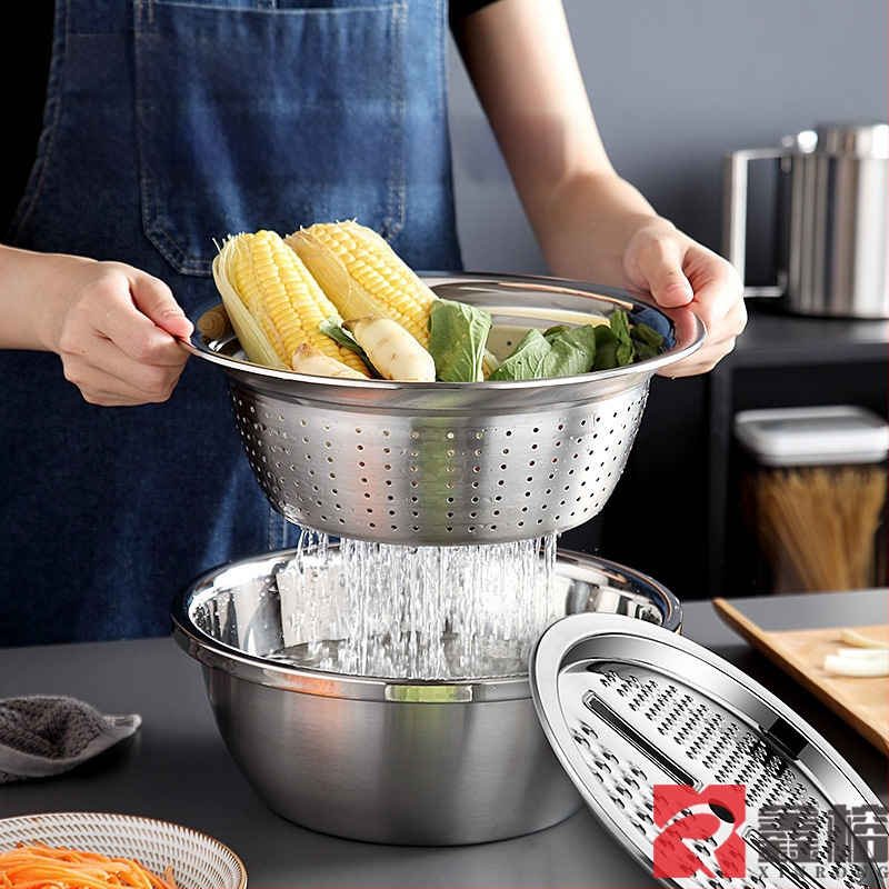 Nerūdijančio plieno obliavimo dubens daugiafunkcis drenažo krepšelis buitinei virtuvei daržovių plovimui ryžių griežinėlių pjaustymui ryžių nuotėkio dubens plovimo artefaktas