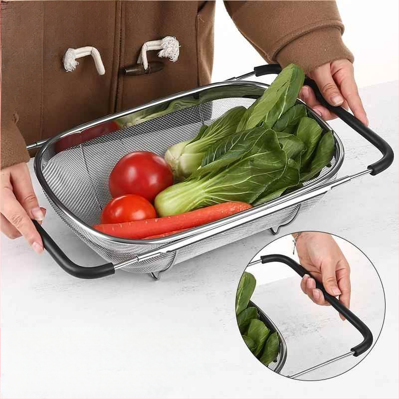 Háztartási rozsdamentes acél mosogató edénytároló állvány mosogató teleszkópos lefolyókosár konyhai mosogató edények lefolyóállvány