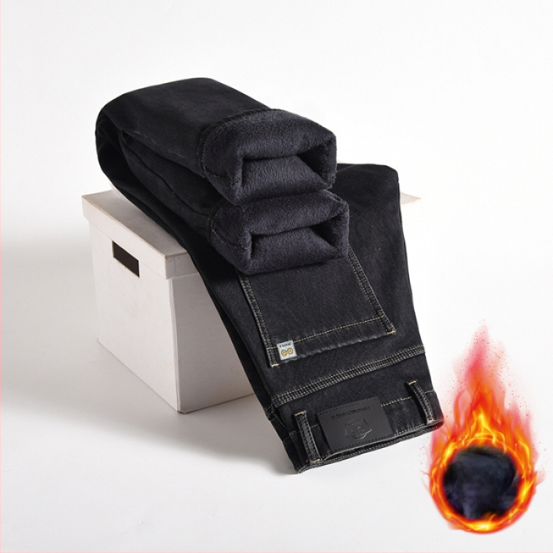 Gyapjúbéléssel ellátott farmernadrág Férfi 2024 őszi és téli új középkorú üzleti rugalmas, laza, minden mérkőzésre alkalmas, egyenes hosszú nadrág férfiaknak