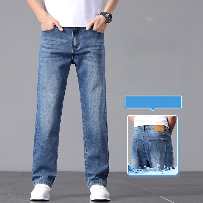 2025 új, csúcskategóriás, világos színű farmernadrág, férfi nyári, vékony, laza, egyenes szabású, mindenhez illő, mosott, alkalmi nadrág