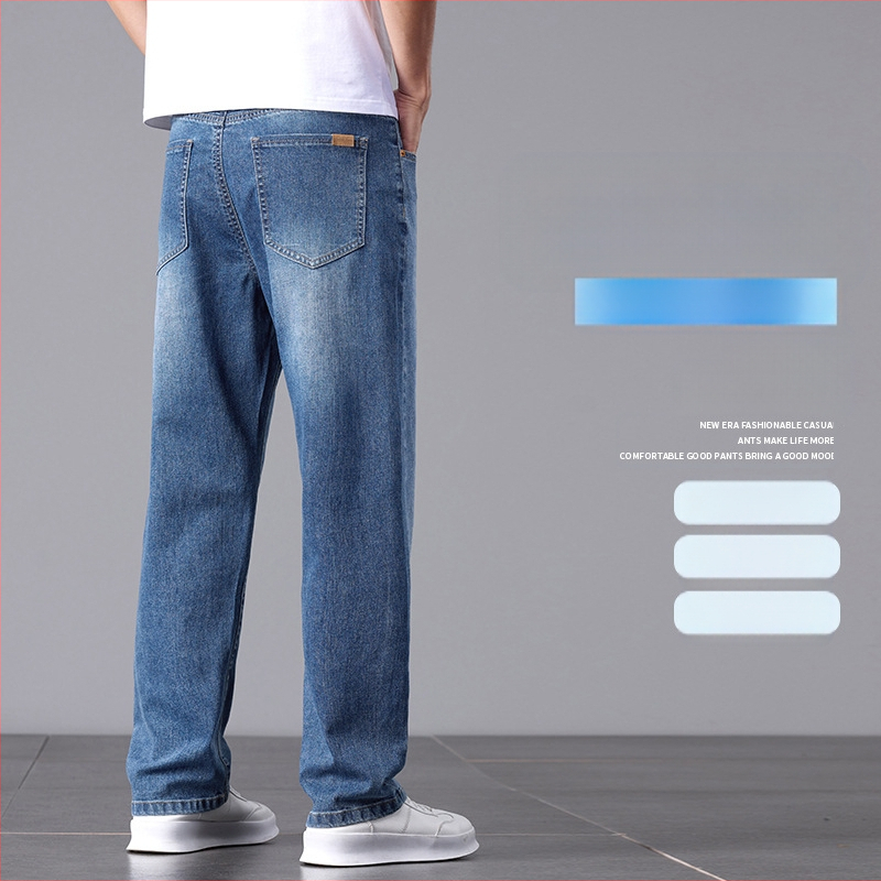 2025 új, csúcskategóriás, világos színű farmernadrág, férfi nyári, vékony, laza, egyenes szabású, mindenhez illő, mosott, alkalmi nadrág