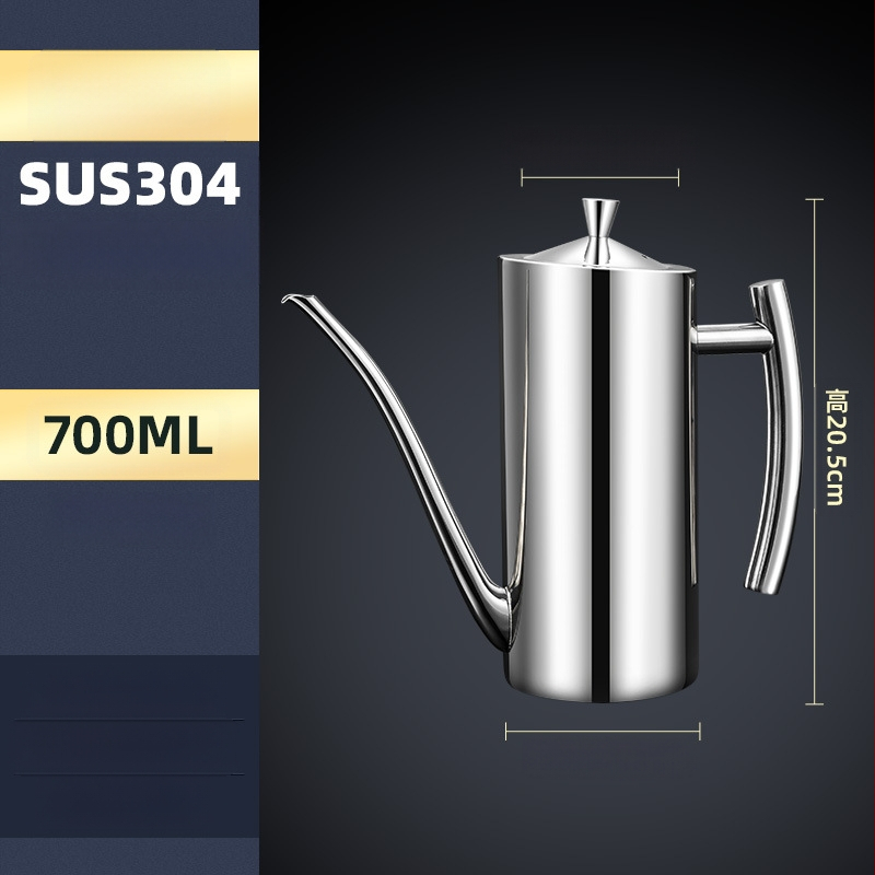 Nerūdijančio plieno aliejaus puodas, 304 klasės virtuvės europietiško stiliaus puodas, kūrybingas valgomojo aliejaus puodas, kurį galima atnaujinti iki nepralaidžios 700–500 ml talpos