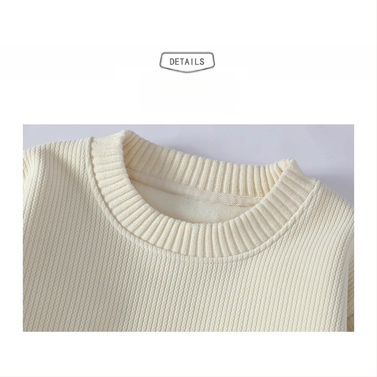 Egyszínű, kerek nyakú, polár bélésű férfi pulóver őszi és téli új, egyszerű alaping, divatos, csinos, meleg pulóver