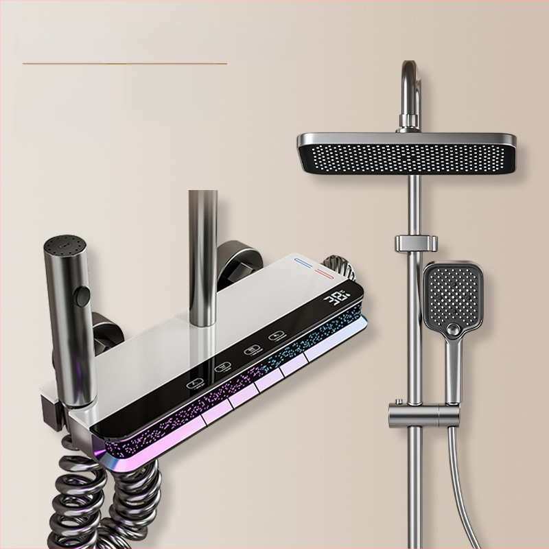 Uus dušipea vannitoa vihmadušikomplekt multifunktsionaalne pihusti nupuga lüliti meeleoluvalgustusega täiskomplekt digitaalse ekraaniga dušipea