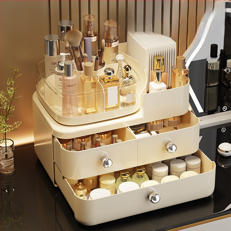 Kosmeetikatoodete hoiukarp Sahtlitüüpi lauaarvuti Suure mahutavusega tolmukindel korraldaja Tualettlaud Nahahooldus Huulepulga hoiuriiul