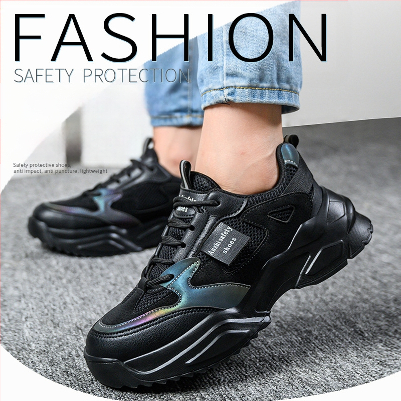 Tarpvalstybinė didmeninė prekyba moteriškais darbo apsaugos batais, lengvi, madingi, gremėzdiški, apsauginiai batai, apsaugantys nuo smūgių, apsaugantys nuo auskarų vėrimo, mažo dydžio, juodi platforminiai