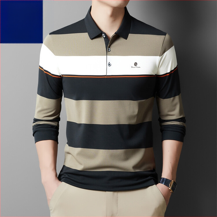 Új középkorú férfi hosszú ujjú póló 2024 őszi és téli középkorú apukáknak színes csíkos laza alsó felső