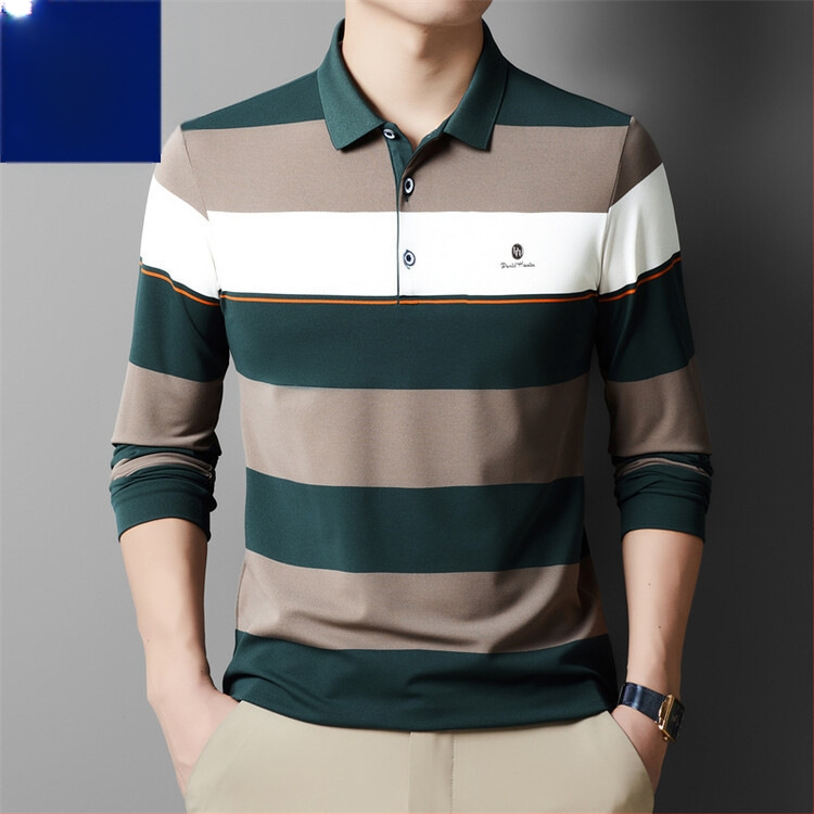 Új középkorú férfi hosszú ujjú póló 2024 őszi és téli középkorú apukáknak színes csíkos laza alsó felső