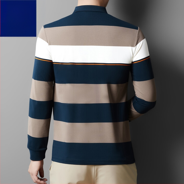 Új középkorú férfi hosszú ujjú póló 2024 őszi és téli középkorú apukáknak színes csíkos laza alsó felső