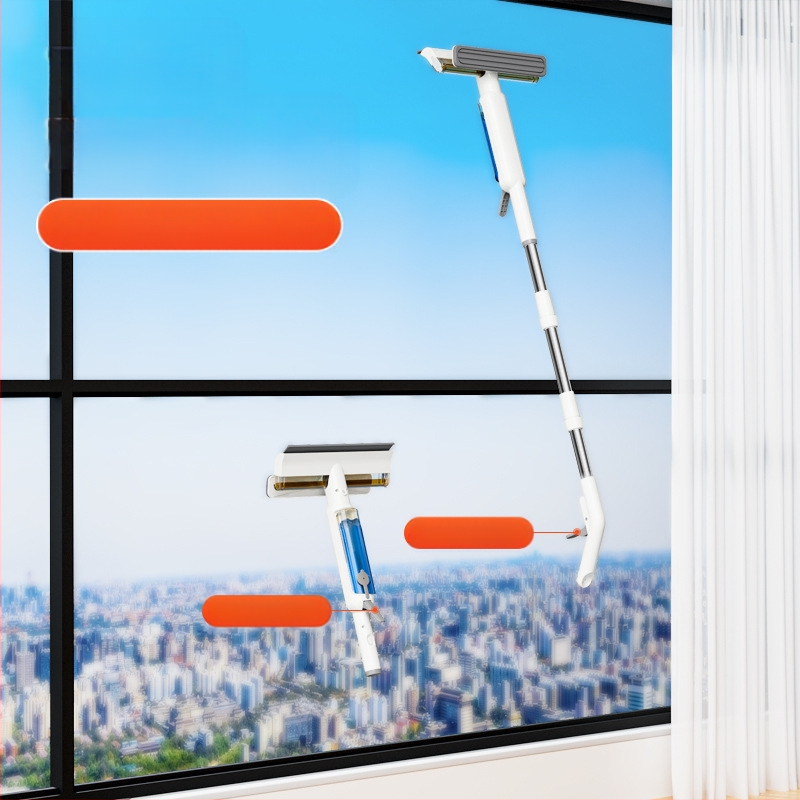 Διασυνοριακό οικιακό εργαλείο για τον καθαρισμό εξωτερικών παραθύρων πολυώροφων κτιρίων με ψεκασμό νερού και ενσωματωμένη ξύστρα, συσκευή καθαρισμού τζαμιών διπλής όψης με ισχυρή αναρρόφηση