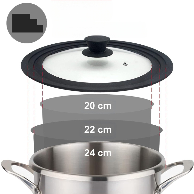 Gamintojo didmeninė prekyba karščiui atsparia daugiafunkcine 32 cm sprogimui atsparia grūdinto stiklo silikonine puodo dangčiu, buitine garintuvo keptuve