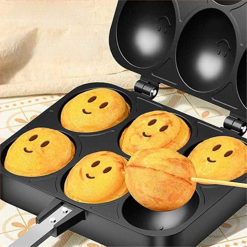 Komercinė torto formos grynoji raudona pasta besišypsančio veido kiaušinių dujinė kepimo skarda kiaušinių gaminimo aparatas buitinis Honkongo stiliaus kiaušinių gaminimo aparatas