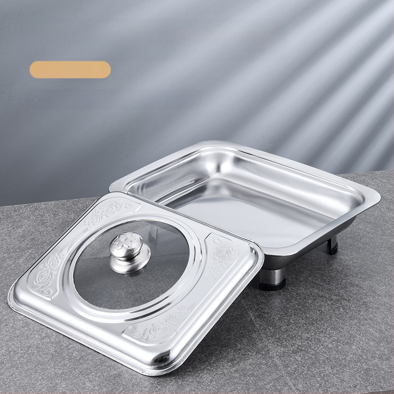 Nerūdijančio plieno keturkojė viryklė, bufetas, kvadratinė viryklė, keptos žuvies viryklė, „Visual Glass Factory Direct“ nuimamos kombinuotos kojelės.