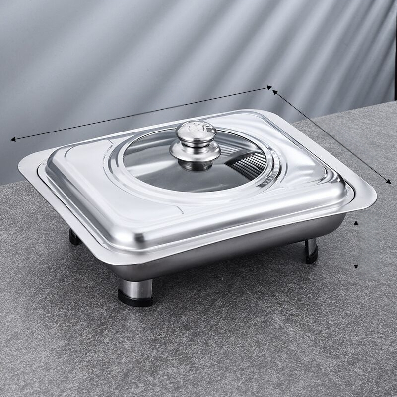 Nerūdijančio plieno keturkojė viryklė, bufetas, kvadratinė viryklė, keptos žuvies viryklė, „Visual Glass Factory Direct“ nuimamos kombinuotos kojelės.