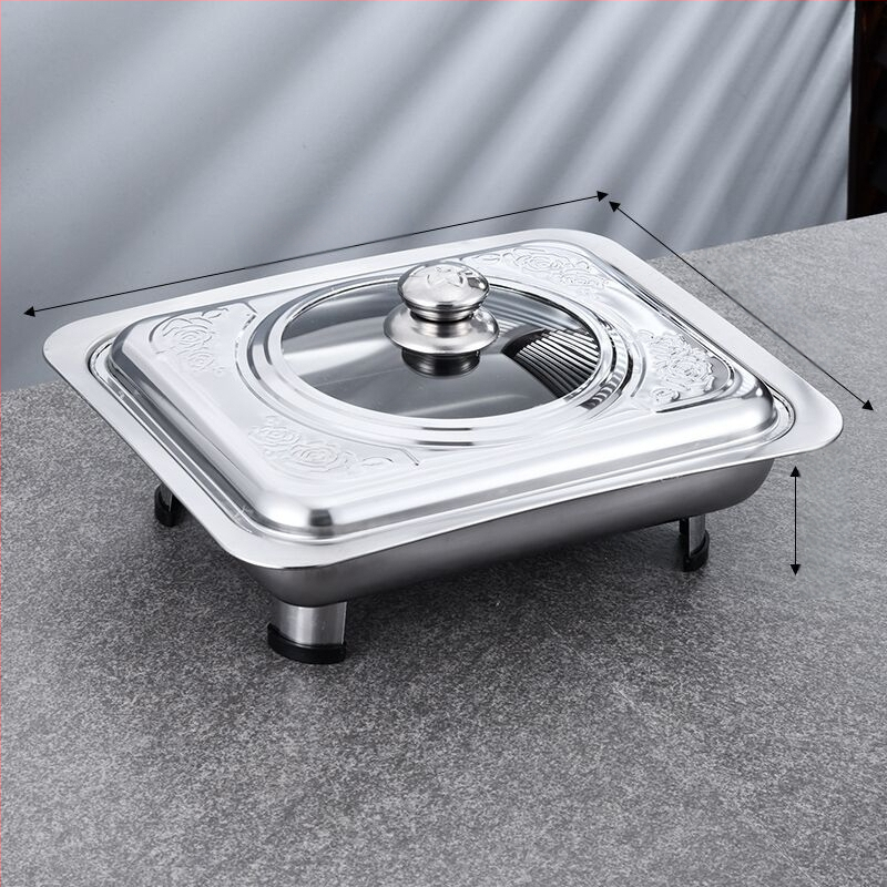 Nerūdijančio plieno keturkojė viryklė, bufetas, kvadratinė viryklė, keptos žuvies viryklė, „Visual Glass Factory Direct“ nuimamos kombinuotos kojelės.