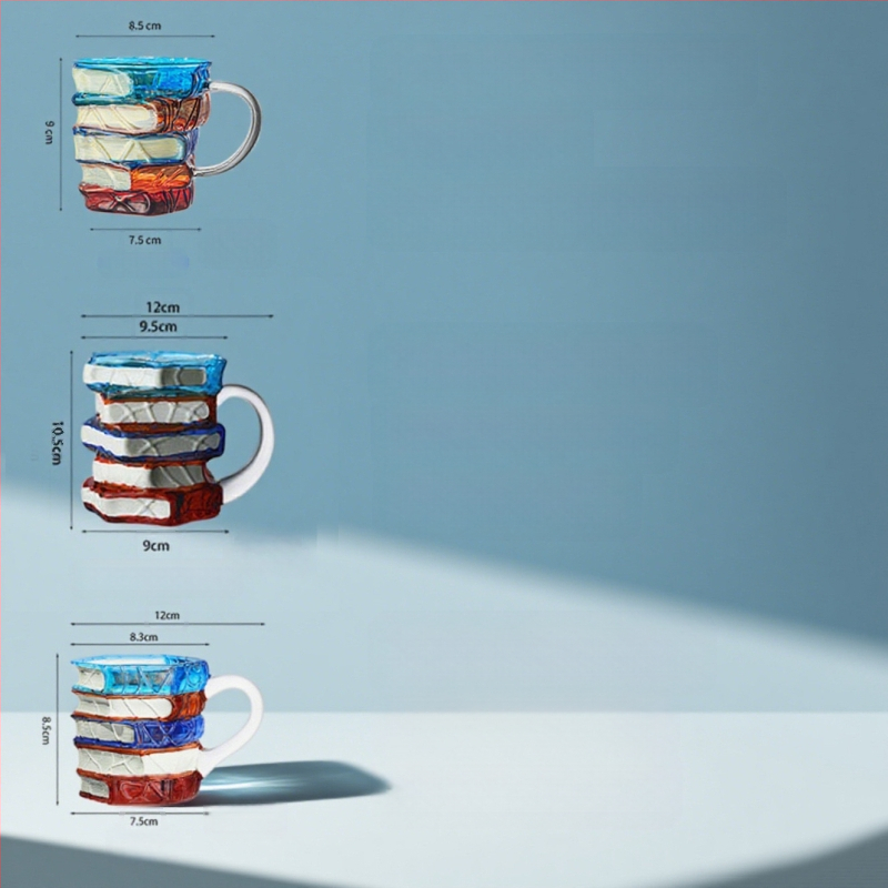 Piiriülene uus ja populaarne majapidamises kasutatav uudne kohvitass, kõrge borosilikaatklaasist tass, käsitsi maalitud virnastatud raamatukruus