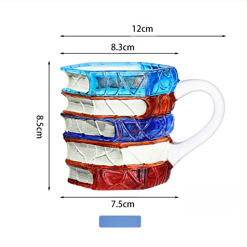 Piiriülene uus ja populaarne majapidamises kasutatav uudne kohvitass, kõrge borosilikaatklaasist tass, käsitsi maalitud virnastatud raamatukruus