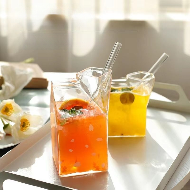 Kreatív, nagyméretű, tejesdobozos üveg japán négyzet alakú, hőálló reggelizőpohár gyümölcslé robbanások