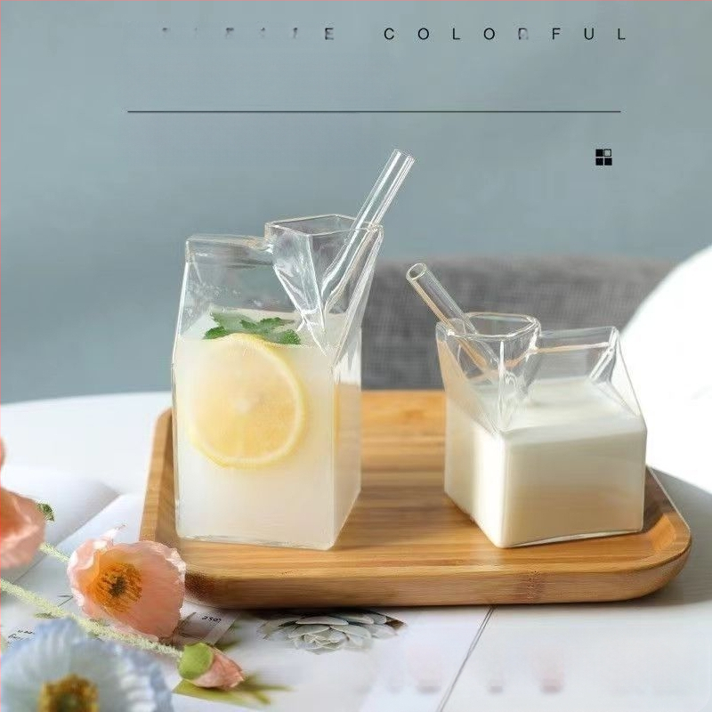Kreatív, nagyméretű, tejesdobozos üveg japán négyzet alakú, hőálló reggelizőpohár gyümölcslé robbanások