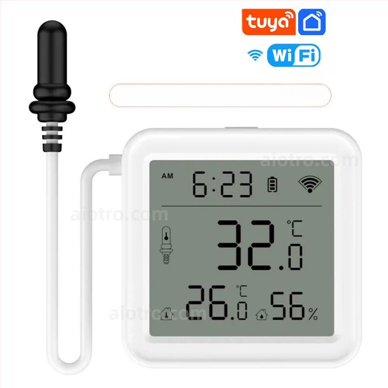 „Tuya“ išmanusis temperatūros ir drėgmės jutiklis, vidinis „Wifi“ temperatūros jutiklis, mobiliojo telefono nuotolinio valdymo pultas su zondu