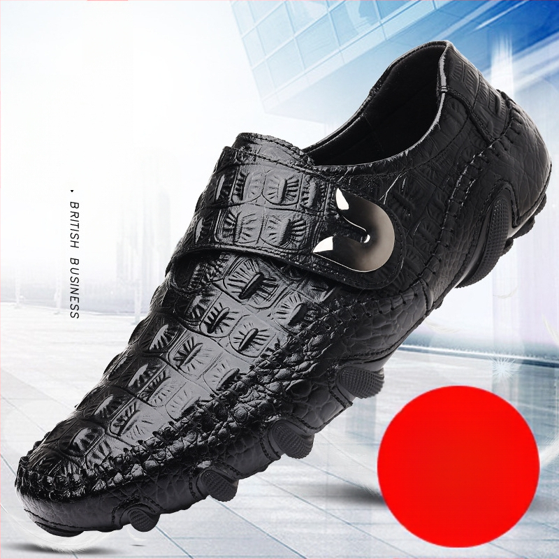 Határokon átnyúló férfi valódi bőrcipők 2025 őszi új férfi első rétegű marhabőr divatos krokodilmintás férfi cipők nagykereskedelemben