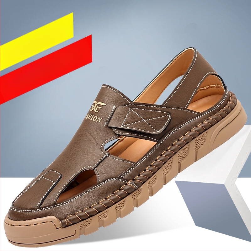 Tépőzáras férfi alkalmi üreges lyukú cipő szandál üzleti nyári baotou bebújós férfi gumitalpú cipő