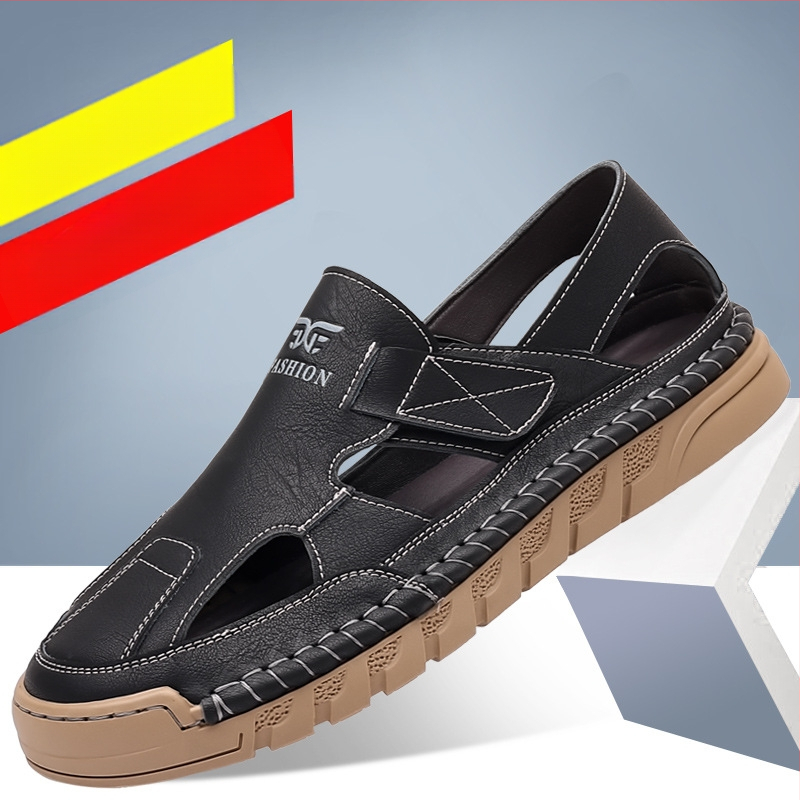 Tépőzáras férfi alkalmi üreges lyukú cipő szandál üzleti nyári baotou bebújós férfi gumitalpú cipő