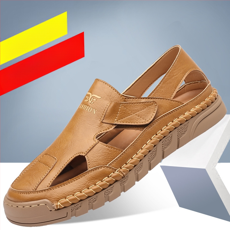 Tépőzáras férfi alkalmi üreges lyukú cipő szandál üzleti nyári baotou bebújós férfi gumitalpú cipő