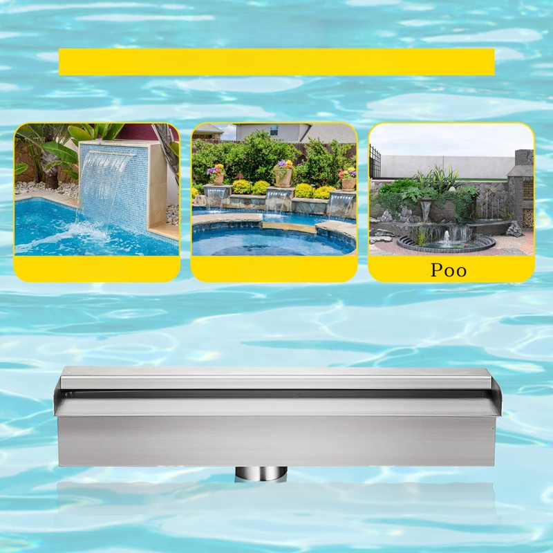 Tiesioginio gamyklinio tiekimo baseino fontanas iš nerūdijančio plieno, baseino krioklio perpildymo sistema su vamzdžių jungtimi, stačiakampis sodo lauko baseinas