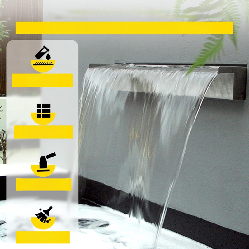 Tiesioginio gamyklinio tiekimo baseino fontanas iš nerūdijančio plieno, baseino krioklio perpildymo sistema su vamzdžių jungtimi, stačiakampis sodo lauko baseinas