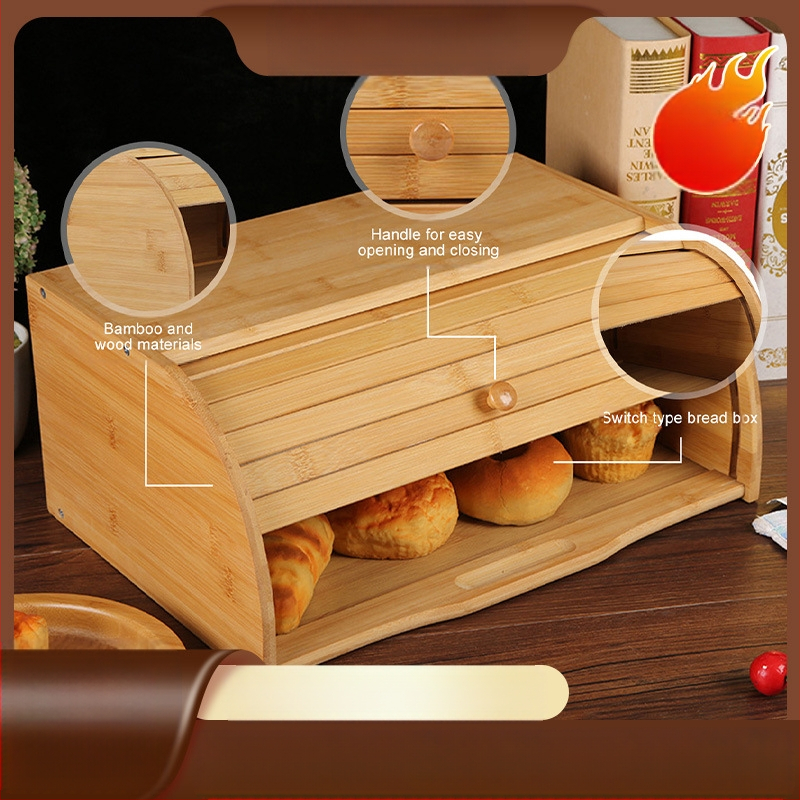 Bambuko duonos laikymo dėžė daugiafunkcinė virtuvės kepimo laikymo dėžė darbalaukio organizavimui biuro laikymo dėžė su dangčiu