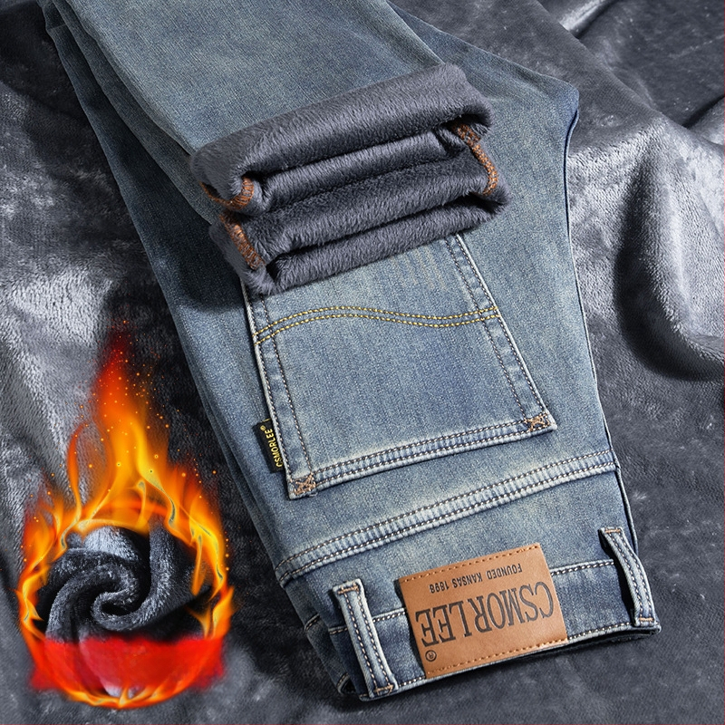 Külkereskedelmi polár bélésű vastag farmer férfi téli meleg amerikai retró kopott divatos férfi nadrág őszi-téli vastag