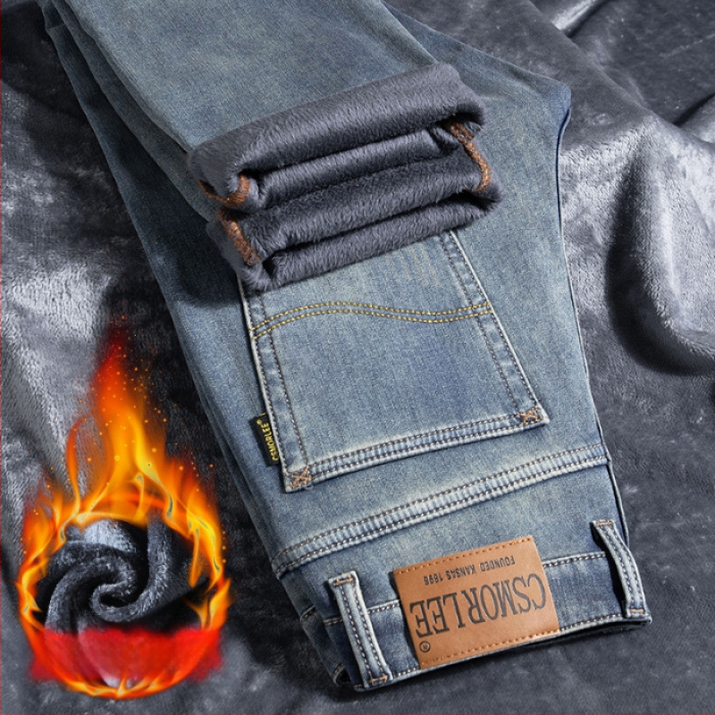 Külkereskedelmi polár bélésű vastag farmer férfi téli meleg amerikai retró kopott divatos férfi nadrág őszi-téli vastag