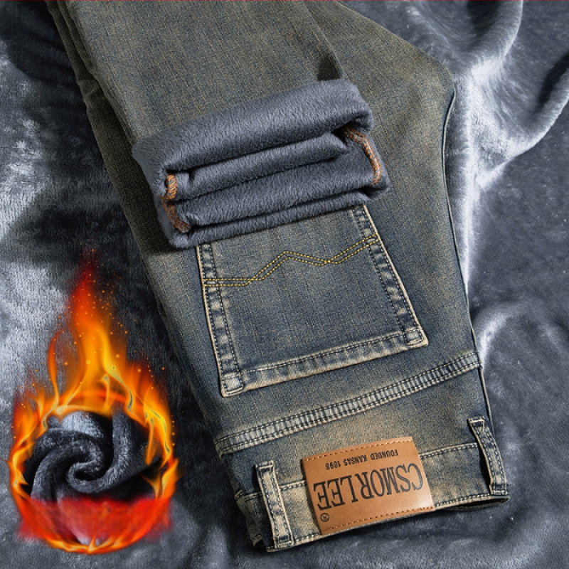 Külkereskedelmi polár bélésű vastag farmer férfi téli meleg amerikai retró kopott divatos férfi nadrág őszi-téli vastag