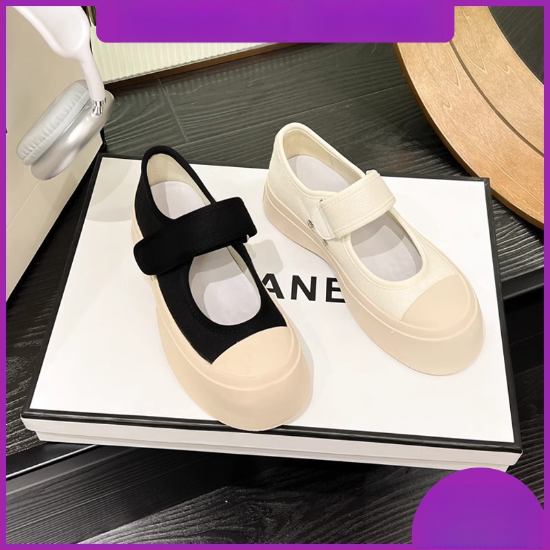 Kiváló minőségű vászoncipő, francia Mary Jane retró, vastag talpú, sokoldalú, valódi bőr, fehér női cipők, nyári tépőzáras