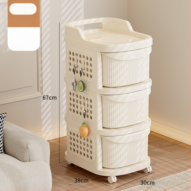 Telepítésmentes kocsi Többrétegű fiókos tárolóállvány Snack tárolóállvány Bébitermékek mozgatható tárolóállvány