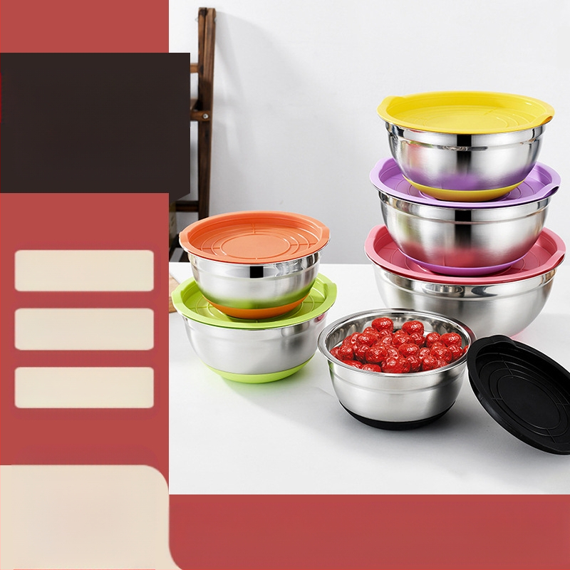 Nerūdijančio plieno salotų dubuo su dangčiu, virtuvės daugiafunkcis kiaušinių plaktuvas, kepimo indas, daugiafunkcis vaisių ir daržovių laikymas