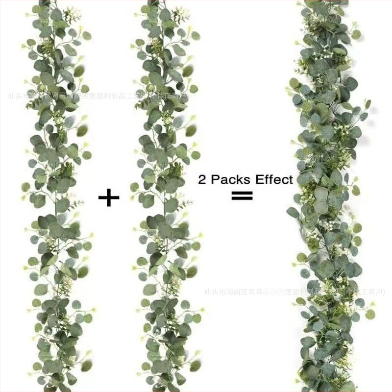 Tarpvalstybinis modeliavimas, rotango eukalipto pinigų lapas, netikras gėlių vynmedis, žalias augalo pakabukas, kalėdinis vynmedžio dekoravimas namams, rankų darbo papuošalai