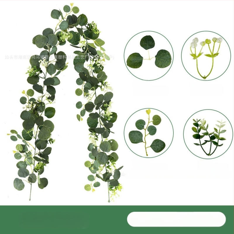 Tarpvalstybinis modeliavimas, rotango eukalipto pinigų lapas, netikras gėlių vynmedis, žalias augalo pakabukas, kalėdinis vynmedžio dekoravimas namams, rankų darbo papuošalai