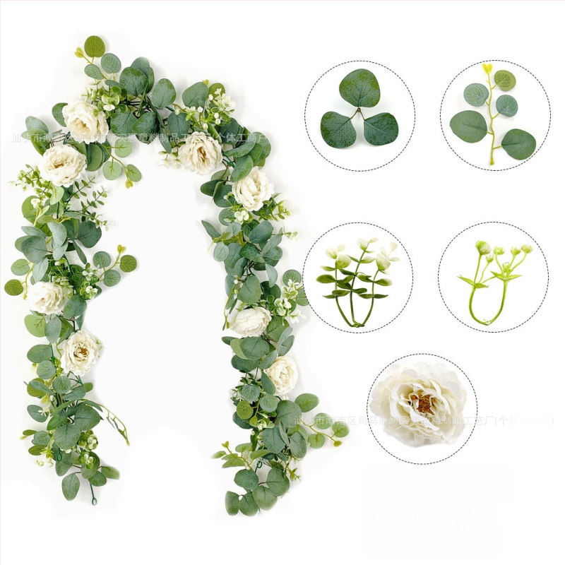 Tarpvalstybinis modeliavimas, rotango eukalipto pinigų lapas, netikras gėlių vynmedis, žalias augalo pakabukas, kalėdinis vynmedžio dekoravimas namams, rankų darbo papuošalai