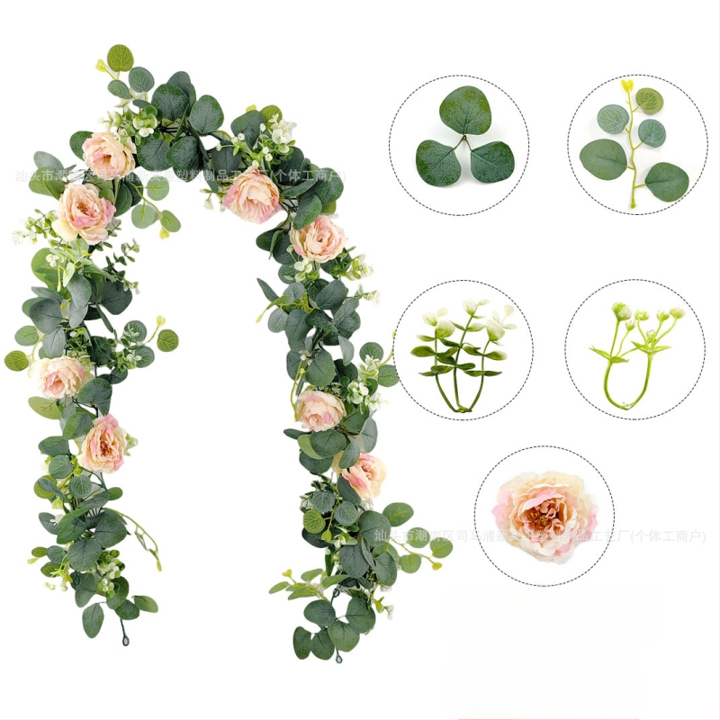 Tarpvalstybinis modeliavimas, rotango eukalipto pinigų lapas, netikras gėlių vynmedis, žalias augalo pakabukas, kalėdinis vynmedžio dekoravimas namams, rankų darbo papuošalai