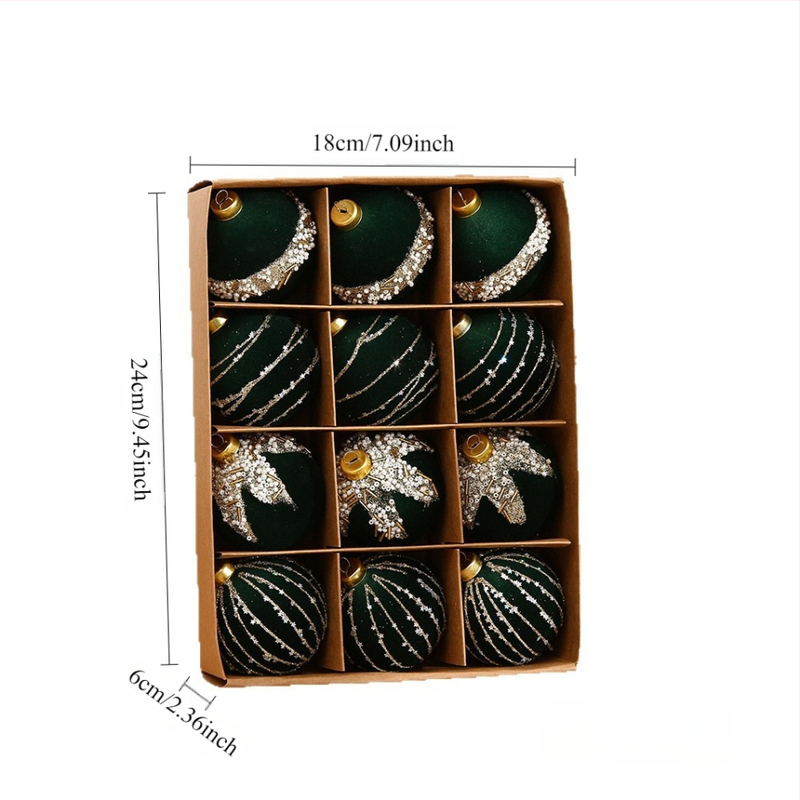 Kalėdinių, aukštos klasės, tarpvalstybinių dekoratyvinių kamuoliukų rinkinys, 12 vnt., deimantais inkrustuotų, kalėdinių kamuoliukų papuošalų pakabukų didmeninė prekyba