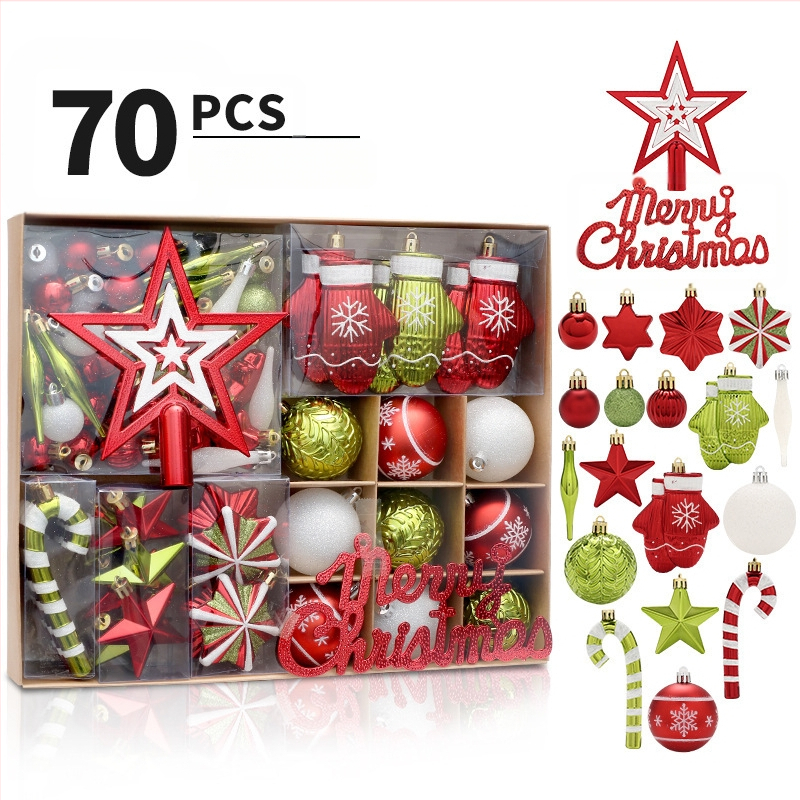 Kalėdinės dekoracijos, 70 vnt. dažytos eglutės viršūnės žvaigždės formos kalėdinių kamuoliukų rinkinys, pakabukai, kalėdinės eglutės dekoracijos