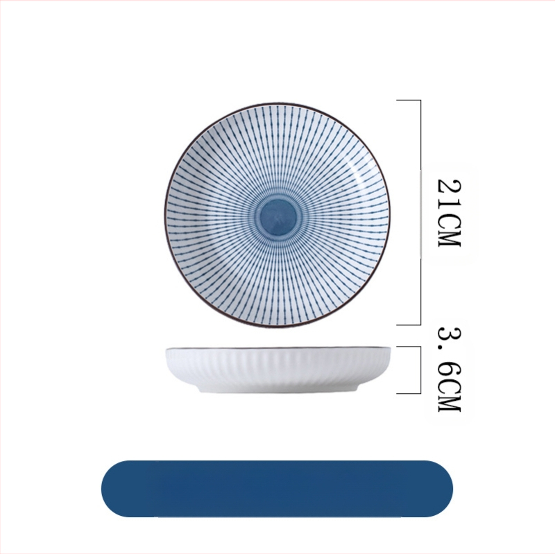 Jaapani stiilis vertikaalse mustriga 8-tolline sügav ketas majapidamise söögitoa keraamilised taldrikud lauanõud lihtne moodne elutoa puuviljasalati taldrik